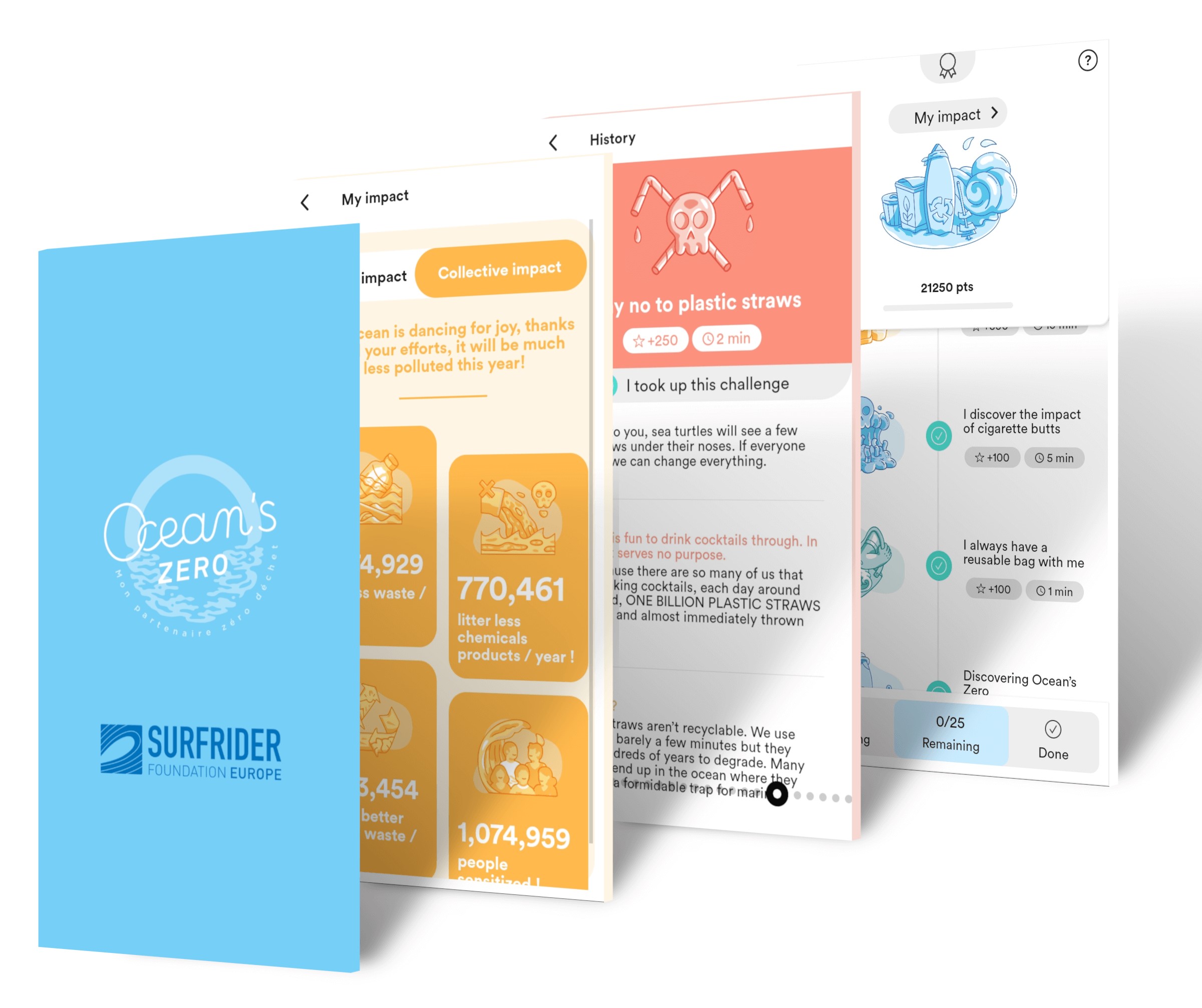 Seiten der Ocean's Zero App von Surfrider Foundation Europe